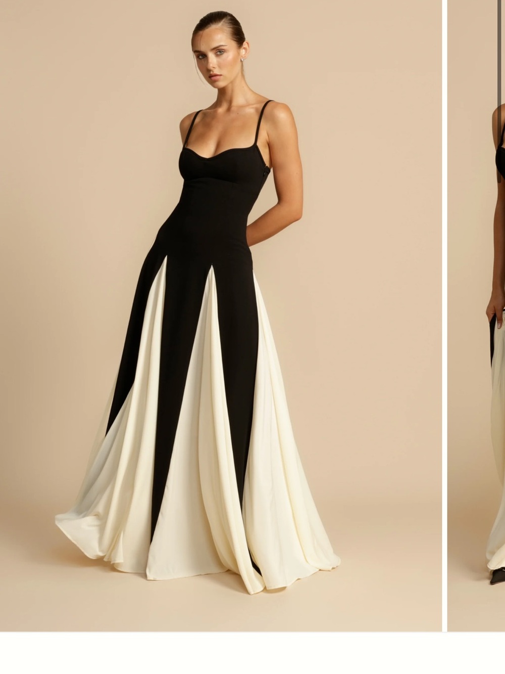 Black and Cream Spaghetti-Strap Maxi Dress